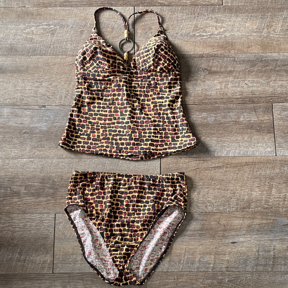 Gottex Blue Tankini Top & Bikini Bottoms Set Vintage